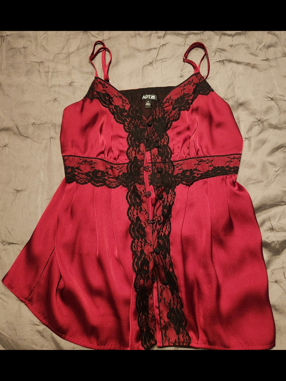 Apt. 9 Burgundy Satin Cami with Black Lace Detail